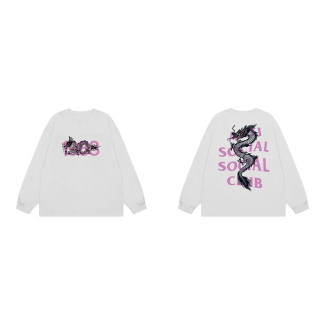 Anti Social Social Club Dragon Pink Logo Long Sleeve T-Shirt - White Hover Image