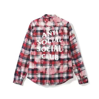 Anti Social Social Club Bleached Plaid Flannel Shirt - Red/Black/Pink Hover Image
