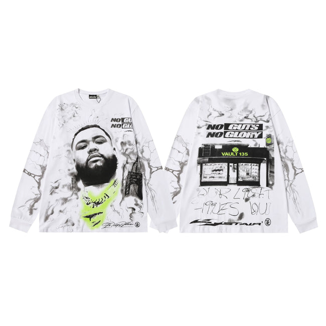 Hellstar White Sketch Portrait Collage Long Sleeve Shirt Hover Image