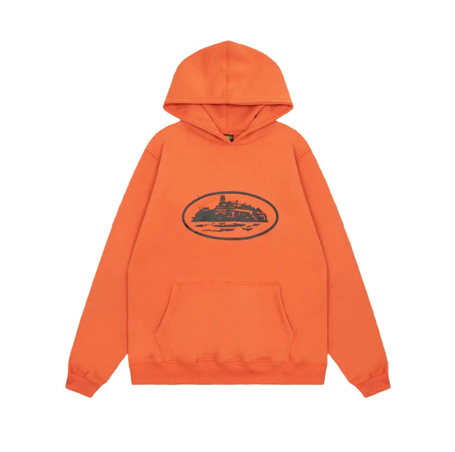 Orange Vintage Graphic Hoodie – Oversized Streetwear Pullover Sweatshirt Hover Image