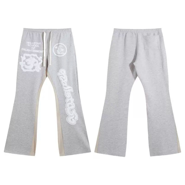 Grey Graphic Panel Flare Sweatpants Hover Image