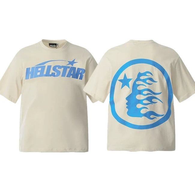 Hellstar Cream Blue Portrait Flame Graphic Tee Hover Image