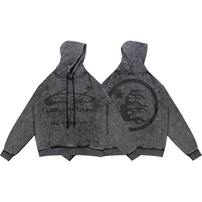 HELLSTAR Washed Grey Vintage Print Hoodie Hover Image