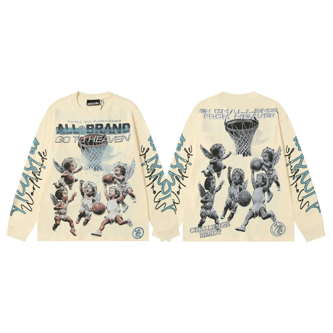 Hellstar Cream Angels Basketball Graphic Long Sleeve Top Hover Image