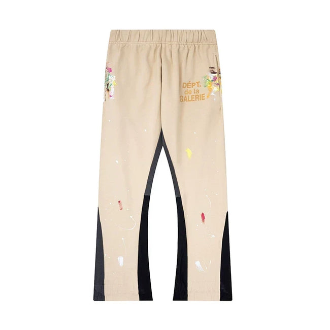 Gallery Dept. "DEPT. de la GALERIE" Paint Splatter Contrast Panel Sweatpants - Khaki/Tan Hover Image