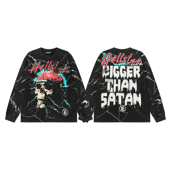 Hellstar Black Lightning Skull Long Sleeve Tee Hover Image