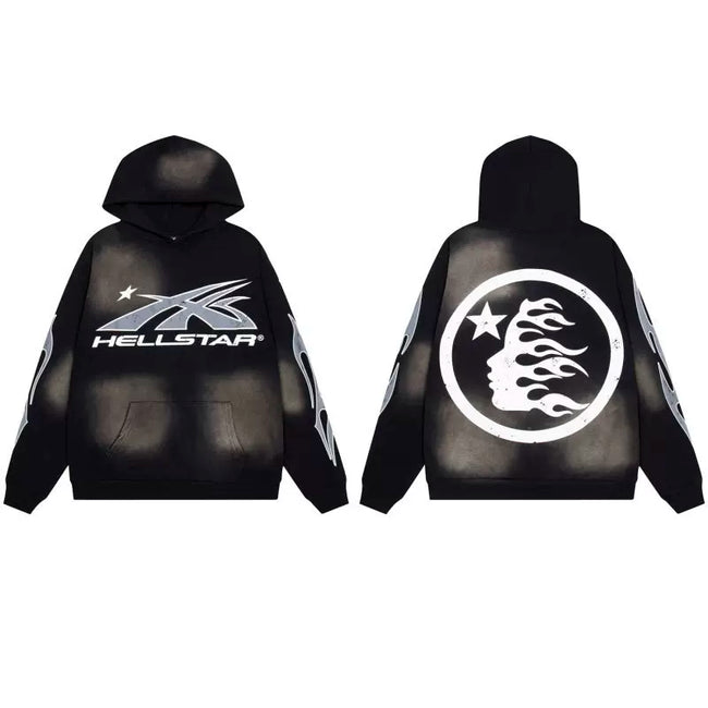 Hellstar Black Silver Flame Hoodie Hover Image
