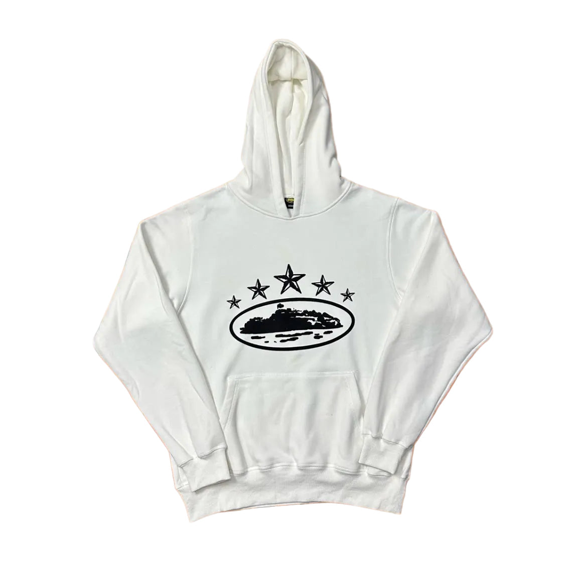 White Vintage Star Graphic Hoodie – Oversized Streetwear Pullover Sweatshirt
