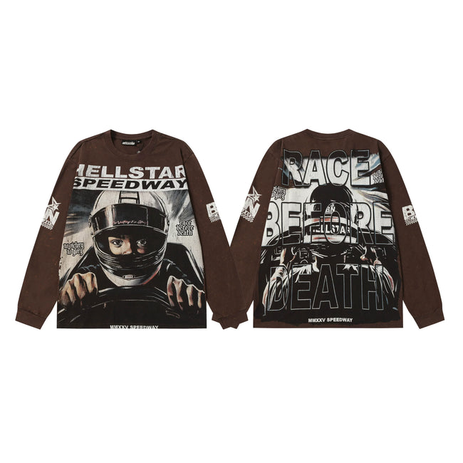 Hellstar Brown Speedway Racer Long Sleeve Shirt Hover Image