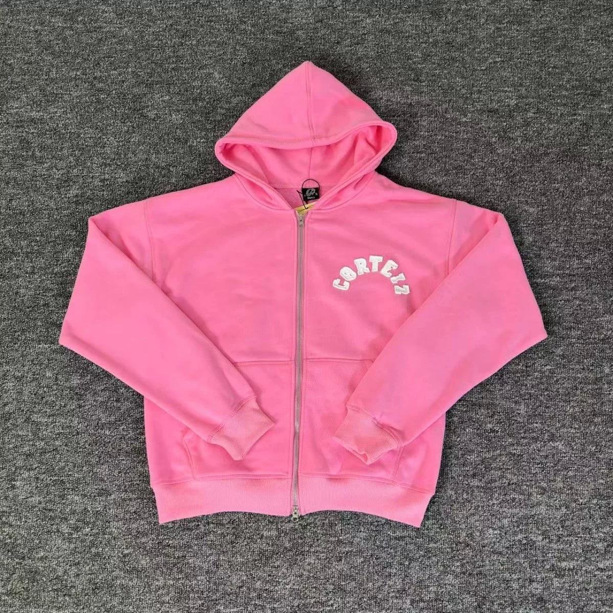 Pink Zip-Up Hoodie | Trendy Streetwear Hoodie with Logo Detail