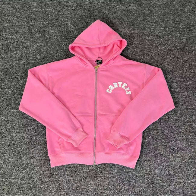 Pink Zip-Up Hoodie | Trendy Streetwear Hoodie with Logo Detail Hover Image