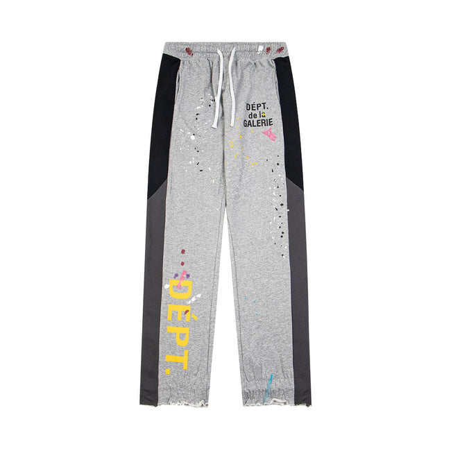 Gallery Dept. "DEPT. de la GALERIE" Vertical Logo Paint Splatter Contrast Panel Sweatpants - Heather Grey Hover Image