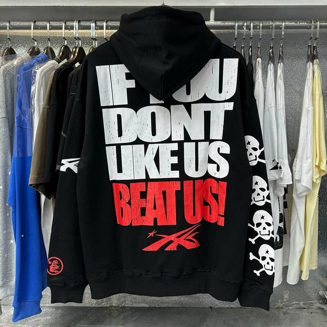 Hellstar Black "If You Don't Like Us Beat Us" Hoodie Hover Image