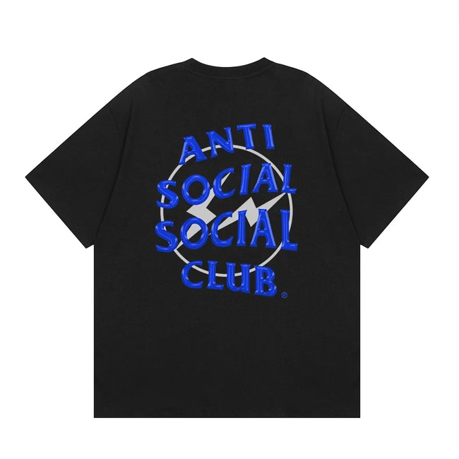 Anti Social Social Club Blue Lightning Circle Logo T-Shirt - Black Hover Image