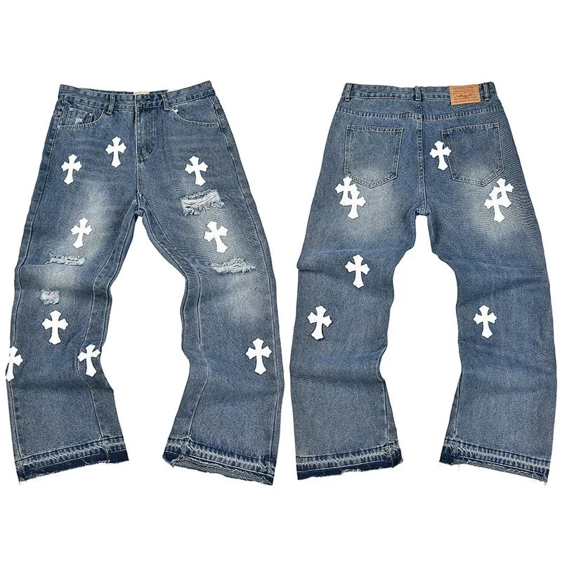 Gallery Dept. Paint Splatter & Patchwork Distressed Charcoal Denim Jeans