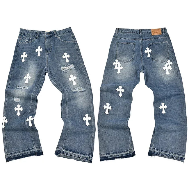 Gallery Dept. Paint Splatter & Patchwork Distressed Charcoal Denim Jeans Hover Image