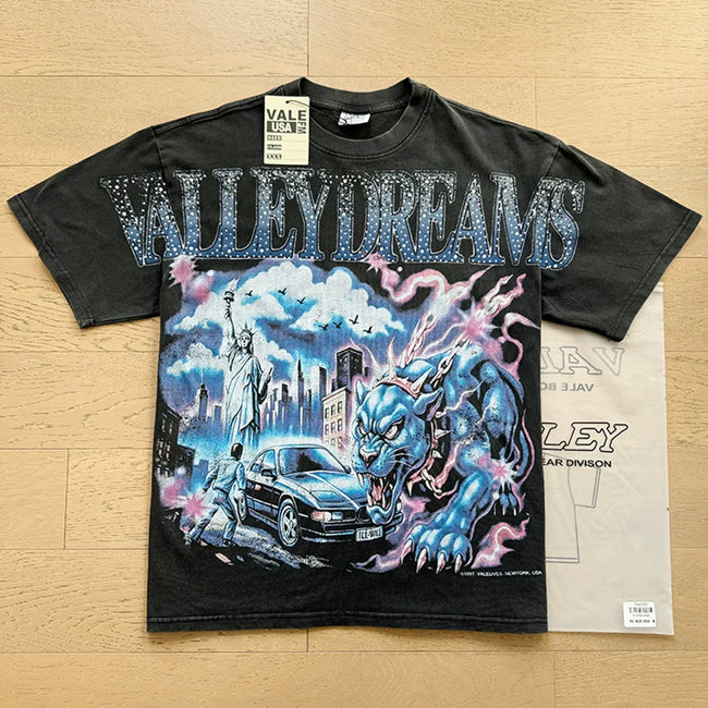 VALEFOREVER Black Washed Valley Dreams Monster City Vintage Graphic T-Shirt Hover Image