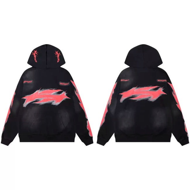 Hellstar Black Red Flame Zip Hoodie Hover Image