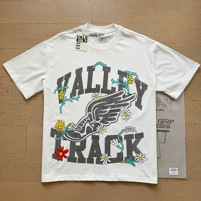 VALEFOREVER White Valley Track Wing Floral Vintage Graphic Short Sleeve T-Shirt Hover Image