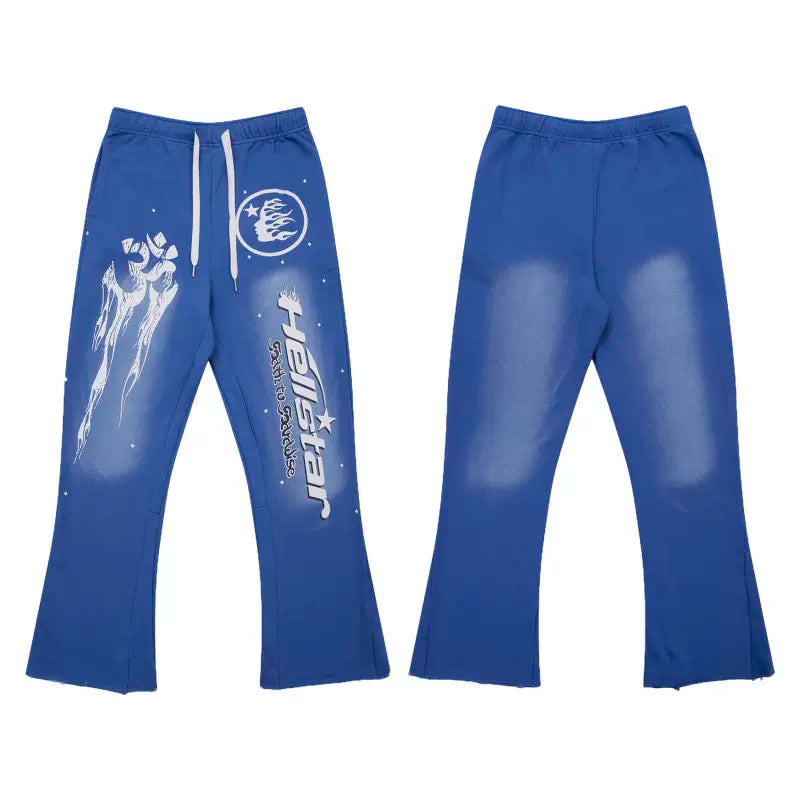 Hellstar Blue Splash Print Flared Sweatpants