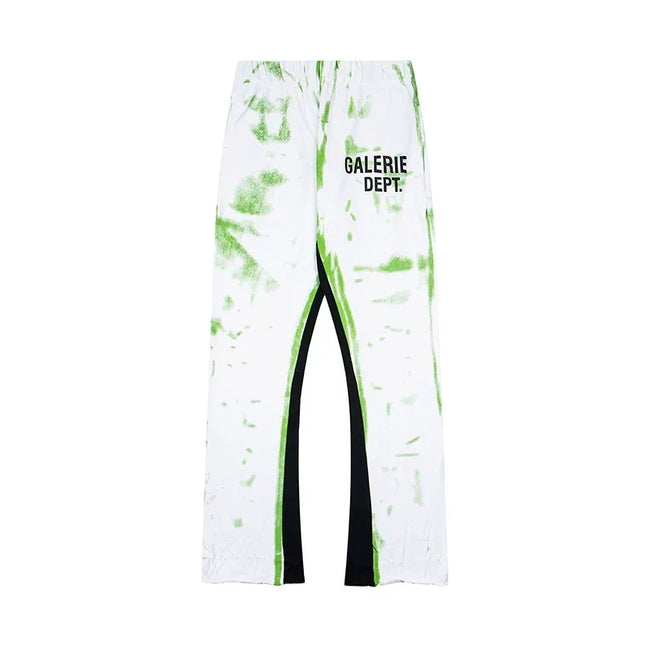 Gallery Dept. "GALERIE DEPT." Lime Green Tie-Dye Wash Contrast Panel Sweatpants - White Hover Image
