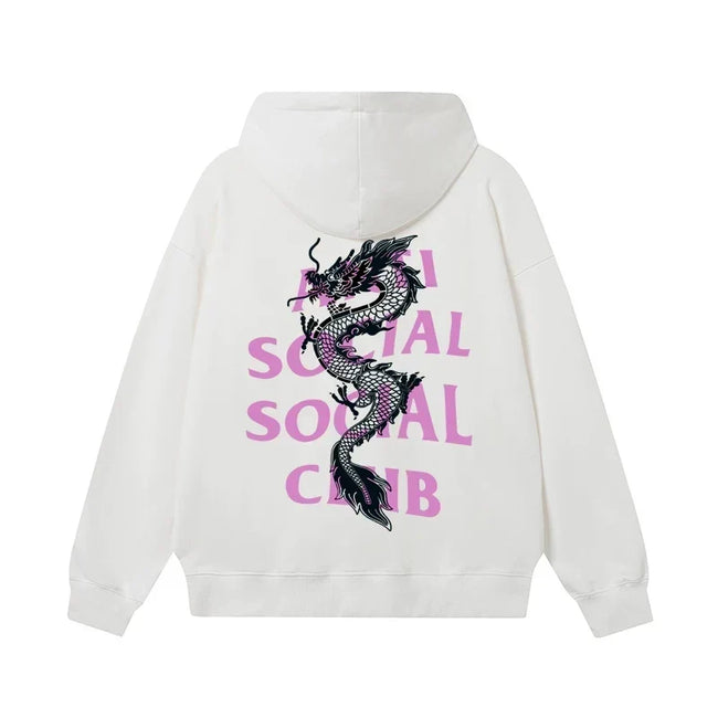 Anti Social Social Club Dragon Pink Logo Hoodie - White Hover Image