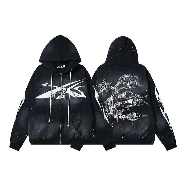 Hellstar Black Splash Washed Graphic Zip Hoodie Hover Image