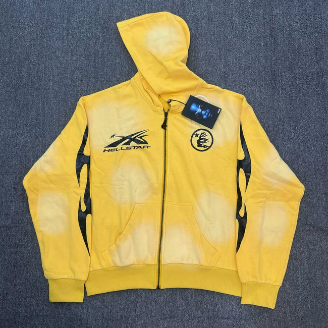 Hellstar Yellow Faded Wash Zip Up Hoodie Hover Image