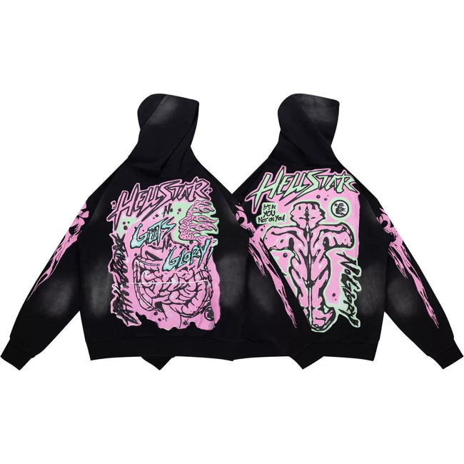 HELLSTAR Black Pink Skull Art Hoodie Hover Image