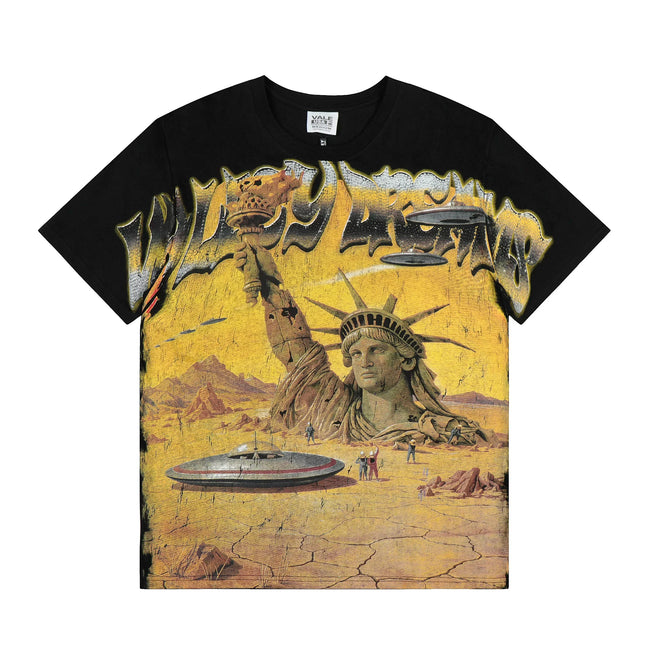 VALEFOREVER Black Desert Statue of Liberty UFO Retro Graphic Short Sleeve T-Shirt Hover Image