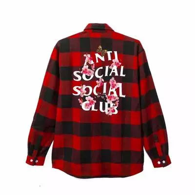 Anti Social Social Club Cherry Blossom Plaid Flannel Shirt - Red/Black Hover Image