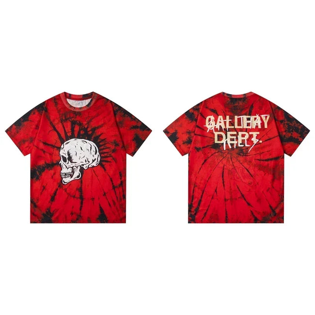 Gallery Dept. Sunburst Tie-Dye Skull Short Sleeve T-Shirt - Red/Black Hover Image