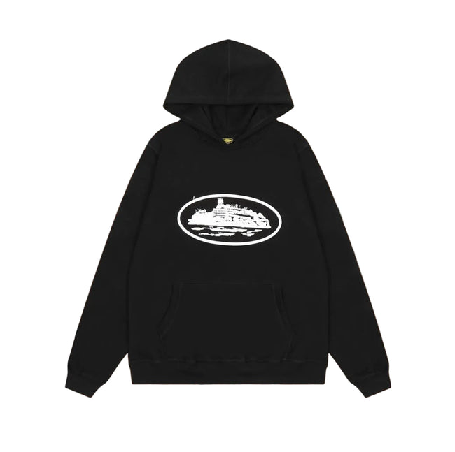 Black Vintage Graphic Hoodie – Oversized Streetwear Pullover Sweatshirt Hover Image