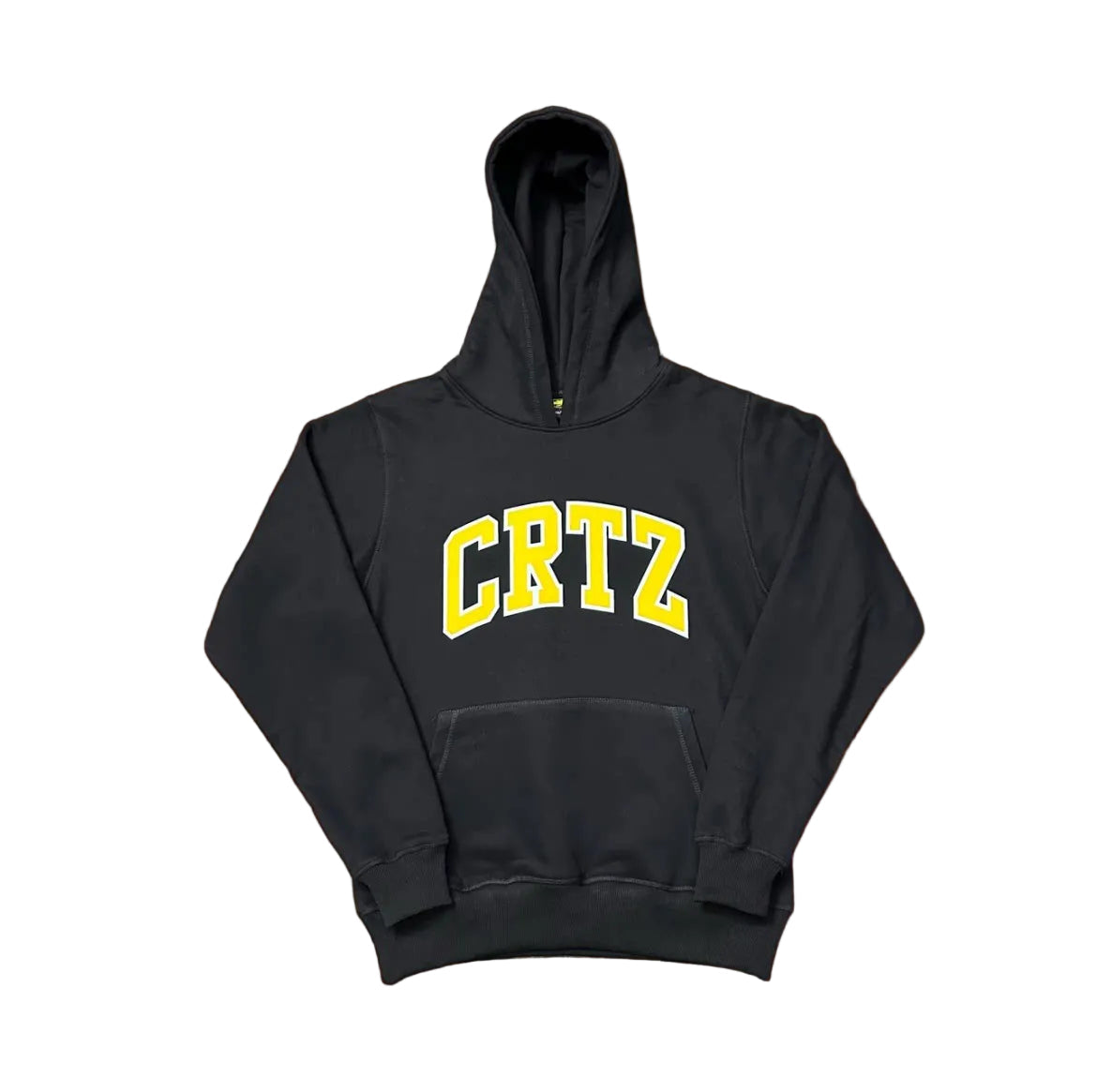 Corteiz “CRTZ” Black Hoodie — Bold Yellow Lettering on Classic Streetwear Silhouette