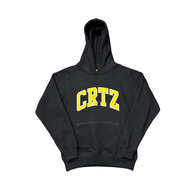 Corteiz “CRTZ” Black Hoodie — Bold Yellow Lettering on Classic Streetwear Silhouette Hover Image