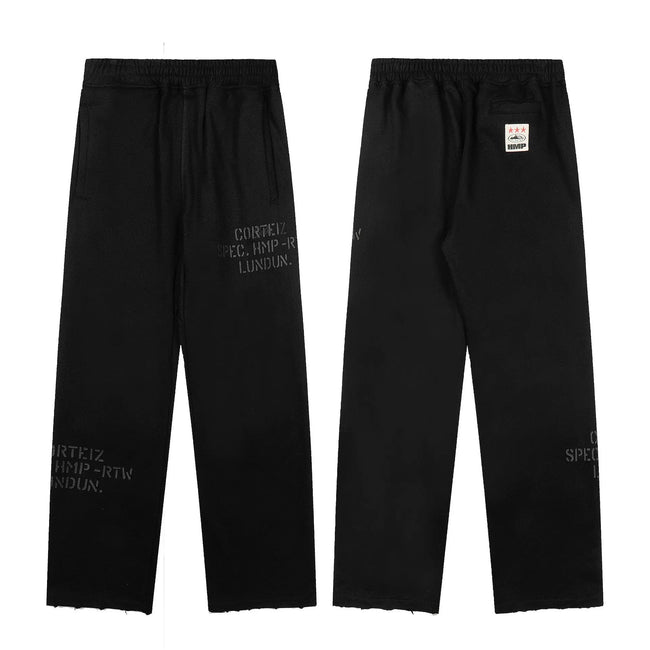 Black Minimalist Graphic Straight-Leg Sweatpants | Urban Streetwear Pants with Text Detail Hover Image