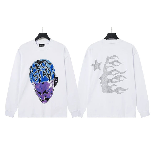 Hellstar White Colorful Skull Flame Long Sleeve Tee Hover Image