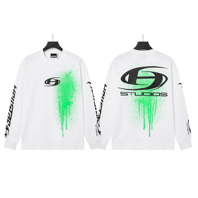 Hellstar White Green Drip Studios Logo Long Sleeve Top Hover Image