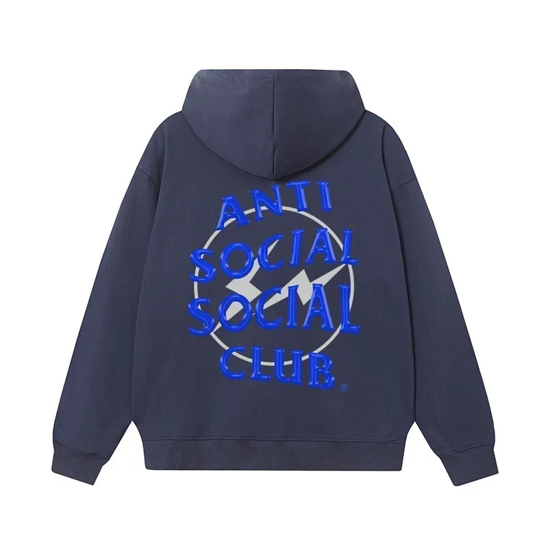 Anti Social Social Club Blue Lightning Circle Logo Hoodie - Navy Blue