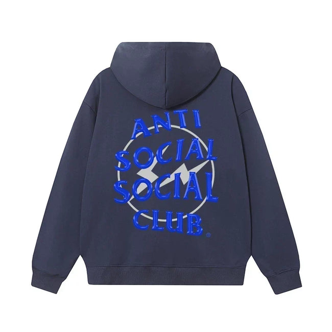 Anti Social Social Club Blue Lightning Circle Logo Hoodie - Navy Blue Hover Image