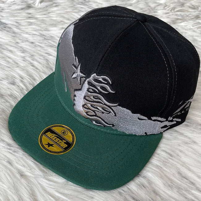 Hellstar Black Green Two-Tone Flame Star Flat Brim Cap Hover Image