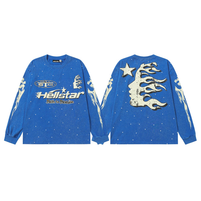 Hellstar Blue Star Flame Vintage Long Sleeve Shirt Hover Image