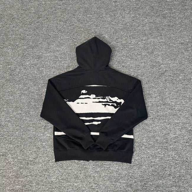 Black Graphic Zip-Up Hoodie | Streetwear Hoodie with Abstract Back Print Design Hover Image