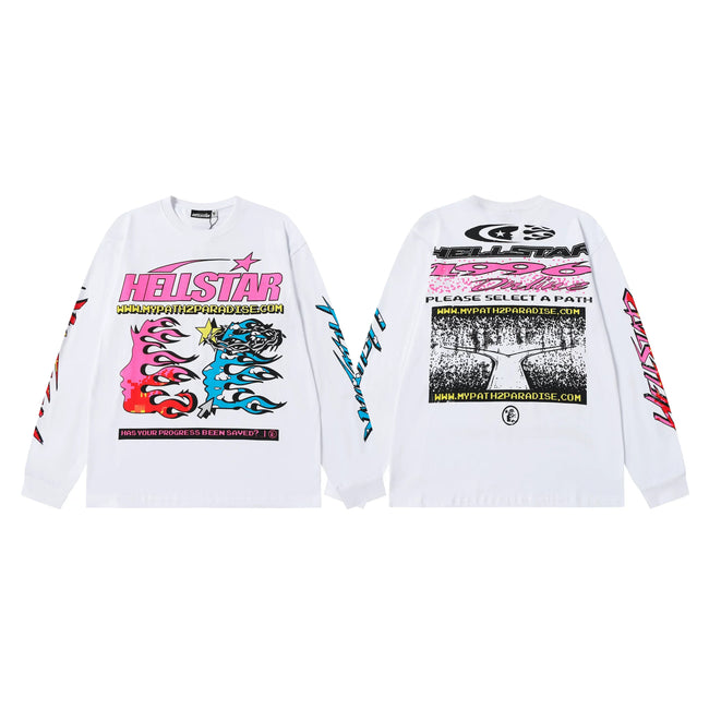 Hellstar White Multicolor Collage Long Sleeve Shirt Hover Image