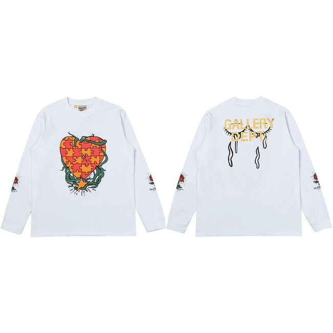 Gallery Dept. Puzzle Heart & Rose Graphic Long Sleeve T-Shirt - White Hover Image