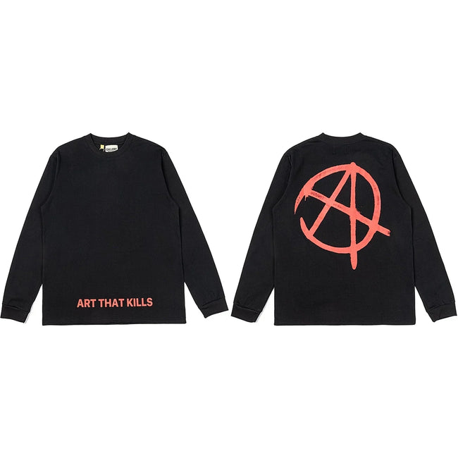 Gallery Dept. Anarchy Symbol & Art That Kills Long Sleeve T-Shirt - Black/Red Hover Image