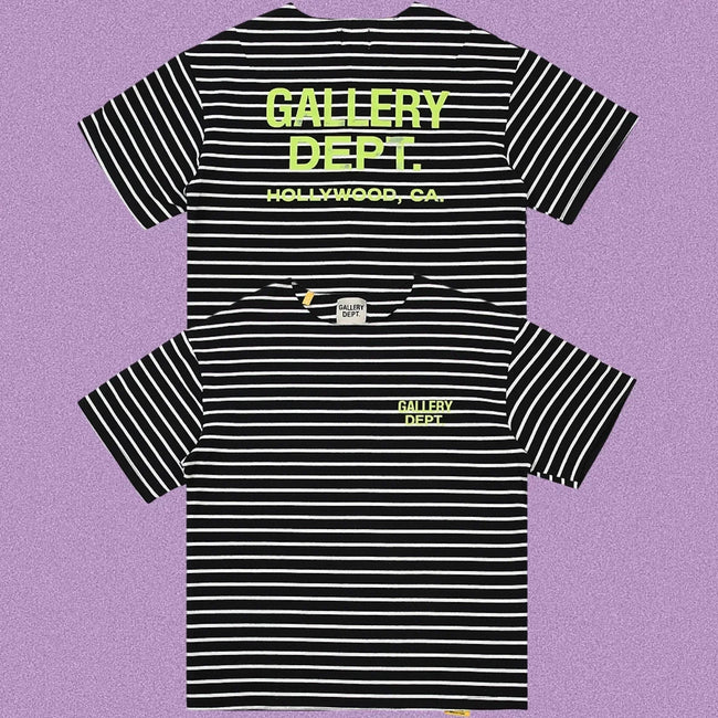 Gallery Dept. Striped Hollywood Logo Short Sleeve T-Shirt - Black/White Hover Image