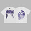 Revenge Purple & Silver Gradient Arch Logo & Broken Skull Graphic Short Sleeve T-Shirt White