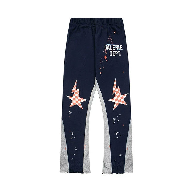 Gallery Dept. "GALERIE DEPT." Checkered Star Graphic Paint Splatter Contrast Panel Sweatpants - Navy & Grey Hover Image