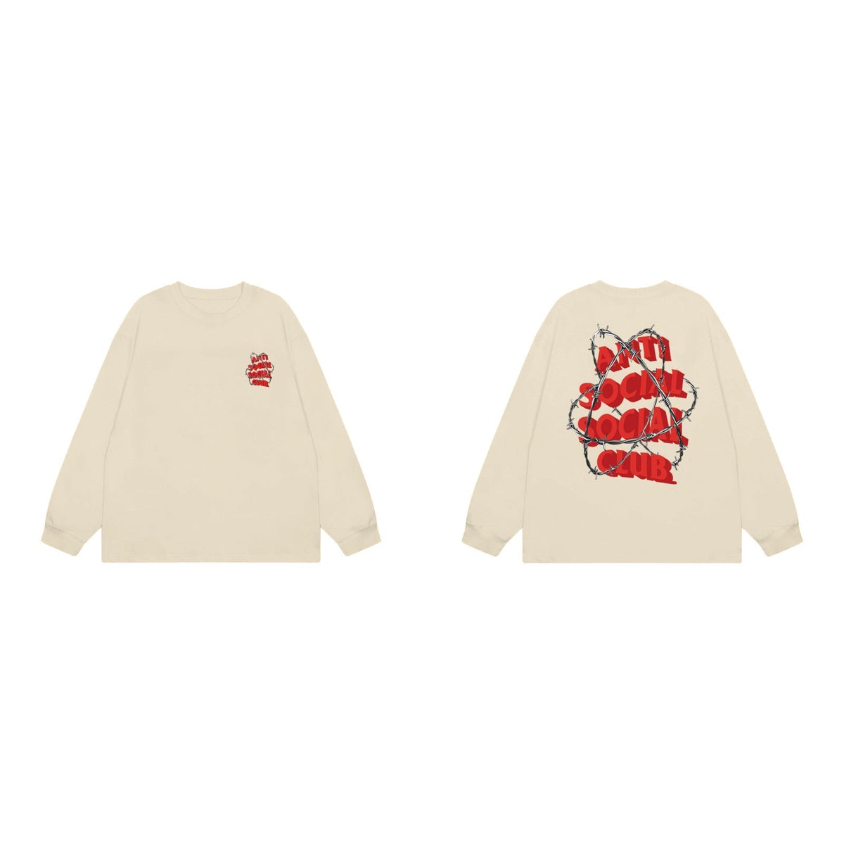 Anti Social Social Club Barbed Wire Red Logo Long Sleeve T-Shirt - Cream